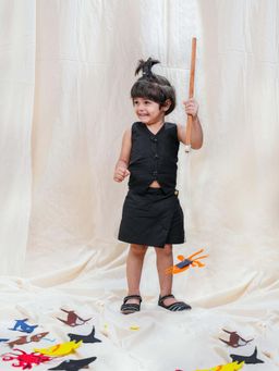 Funny Bones - Linen Half Sleeves Top with Skorts - Black (Set of 2)