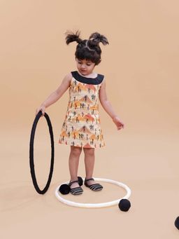 Funny Bones - Linen Pyramid Print Dress - Orange