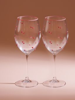 Pure Home + Living - Red Hearts Clear Wine Glasses (Pack of 2)