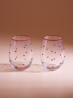 Pure Home + Living - Red Hearts Clear Drinking Glasses (Pack of 2)