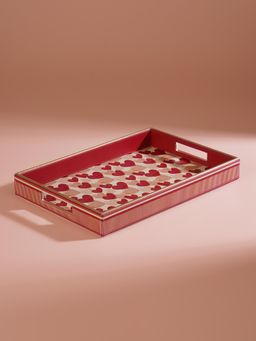 Pure Home + Living - Pink Big Heart Print Faux Leather Rectangular Tray