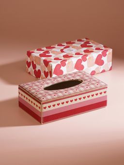 Pure Home + Living - Pink Red Heart Print Faux Leather Tissue Box