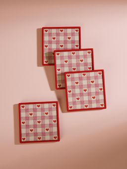 Pure Home + Living - Pink Heart Print Faux Leather Coasters (Pack of 4)