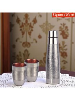 Signoraware - Silver Touch Copper Bottle with 2 Glasses