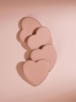 Pure Home + Living - Peach Heart Shaped Faux Leather Coaster (Pack of 4)