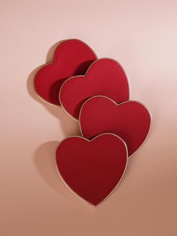 Pure Home + Living - Red Heart Shaped Faux Leather Coaster (Pack of 4)
