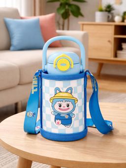 Little Surprise Box - Blue Checks Labubu with Matching Cover Stainless Steel Water Bottle - 500 ml