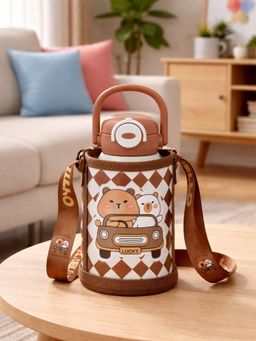 Little Surprise Box - Brown Checks Capybara Matching Cover Stainless Steel Water Bottle - 500 ml