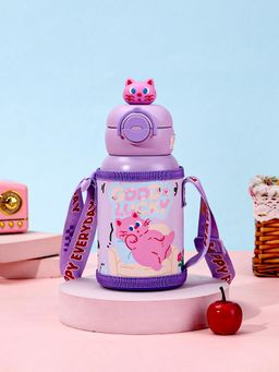 Little Surprise Box - Purple Cat 3D Face Lid with Matching Cover Stainless Steel Water Bottle - 550 ml