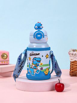 Little Surprise Box - Blue DIno 3D Face Lid with Matching Cover Stainless Steel Water Bottle - 550 ml