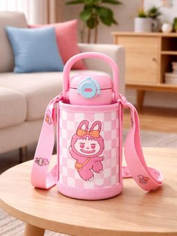 Little Surprise Box - Pink Checks Capybara Matching Cover Stainless Steel Water Bottle - 500 ml