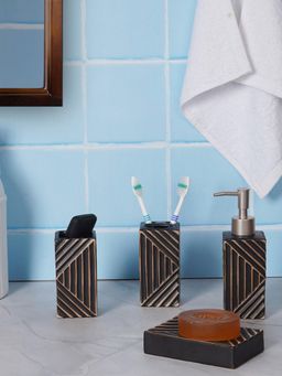 Aarvi Decor - Black Porcelain Vintage Charm Soap Dispenser + Toothbrush Holder + Tumbler + Soap Dish