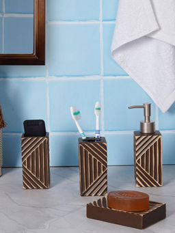 Aarvi Decor - Brown Porcelain Vintage Charm Soap Dispenser + Toothbrush Holder + Tumbler + Soap Dish