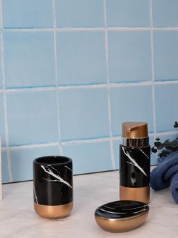 Aarvi Decor - Black Porcelain Timeless Touch Soap Dispenser + Toothbrush Holder + Soap Dish