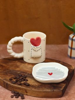 WEAVING HOMES - Love Letter Mug with Stripes Heart Dessert Plate - 280ml