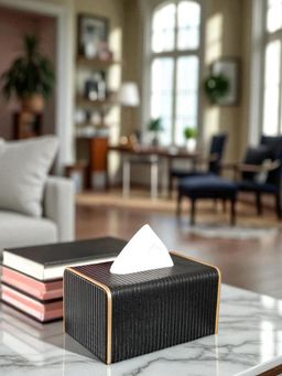 Aarvi Decor - Black Premium Faux Leather Tissue Holder