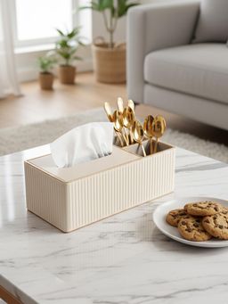 Aarvi Decor - White Faux Leather Tissue Holder with Organiser