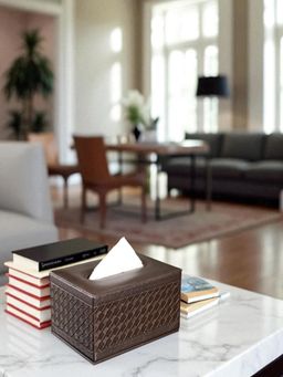 Aarvi Decor - Brown Faux Leather Tissue Holder