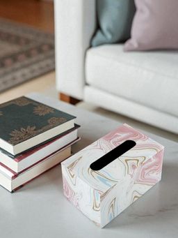 Aarvi Decor - Luxury Pink Glass Marble Finish Tissue Holder