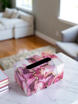 Aarvi Decor - Luxury Pink Glass Marble Finish Tissue Holder