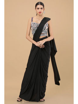Soch - Black Georgette Solid Ready To Wear Saree (Set of 2)