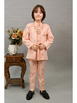 BT DEZINES - Peach Silk Sequined Sherwani Kurta with Trouser and Necklace