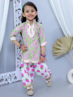 Junitos - Pink Printed Gota Lace Embellished Kurta and Salwar