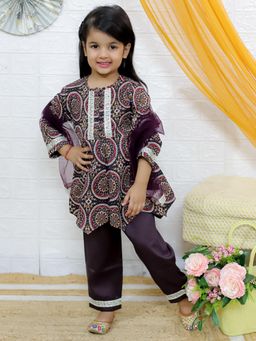 Junitos - Purple Floral Printed Kurta with Pant and Dupatta