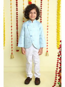 Little Clothings - Sky Blue Sequined Asymmetric Kurta and Pant