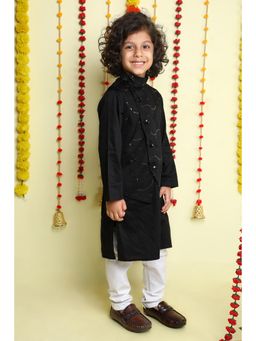 Little Clothings - Black Kurta and Churidar with Sequined Jacket