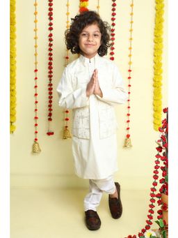 Little Clothings - Ivory Kurta and Churidar with Sequined Jacket