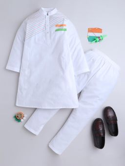 Little Clothings - White Hand-Painted Independence Kurta with Pyjama