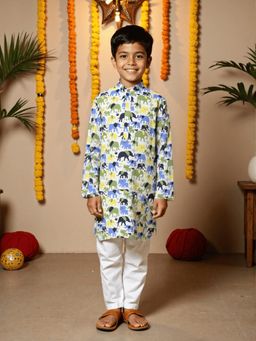 Nautinati - Multi-Color Block-Print Kurta and Pyjama for Boys