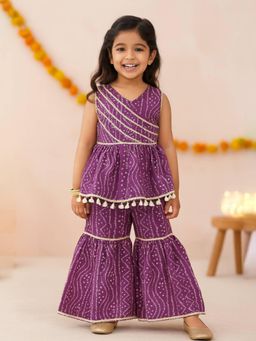 Nautinati - Purple Ethnic Printed Cotton Kurti with Sharara