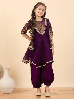 Stylo Bug - Girls Purple Round Neck Kurti with Salwar