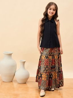 Stylo Bug - Black All Over Print Long Skirt and Shirt