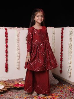 JBN Creation - Girls Viscose Mirror Work Flare Anarkali Kurta with Viscose Lehenga