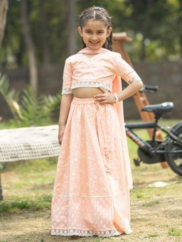 JBN Creation - Peach Cotton Printed Lehenga Choli with Dupatta