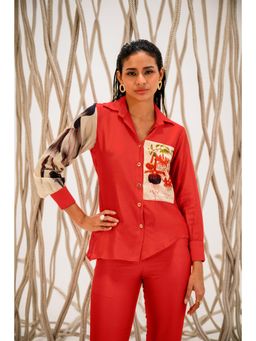The Dramebaaz Company - Red Floris Embellished Shirt