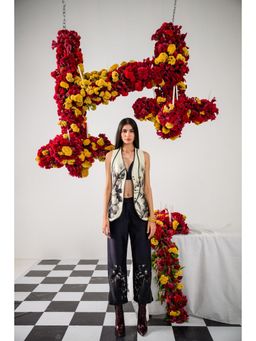 The Dramebaaz Company - Ivory Whisper Floral Print Waistcoat and Pant (Set of 2)