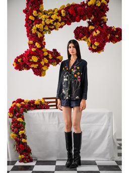 The Dramebaaz Company - Navy Blue Heirloom Petals Embellished Shirt