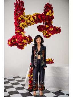 The Dramebaaz Company - Black Interwine Printed Blazer and Pant (Set of 2)