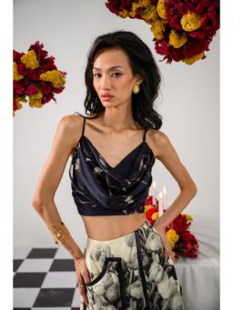 The Dramebaaz Company - Noir & Black Cowl Printed Crop Top