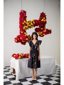 The Dramebaaz Company - Black Victorian Petals Ruffle Dress