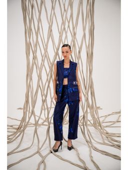 The Dramebaaz Company - Navy Blue Embroidered Blazer and Pant (Set of 2)