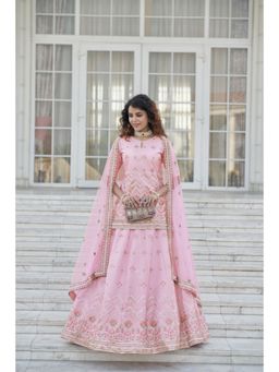 EXCLUSIVA - Baby Pink Embroidered Gota Semi-Stitched Lehenga & Unstitched Blouse & Dupatta (Set of 3)