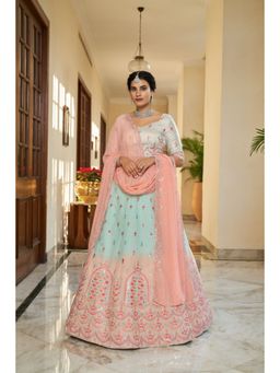 EXCLUSIVA - Multicolor Embroidered Semi-Stitched Lehenga & Unstitched Blouse & Dupatta (Set of 3)
