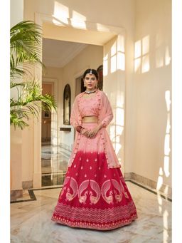 EXCLUSIVA - Pink Embroidered Semi-Stitched Lehenga & Unstitched Blouse & Dupatta (Set of 3)