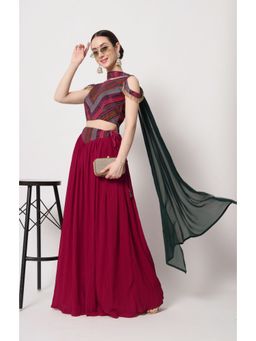 EXCLUSIVA - Pink Printed Sequence Semi-Stitched Lehenga & Unstitched Blouse with Dupatta (Set of 3)