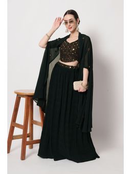 EXCLUSIVA - Green Printed Sequence Semi-Stitched Lehenga & Unstitched Blouse with Dupatta (Set of 3)